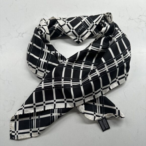 J Crew 100% Silk Scarf Black White Square 21x21 Neck Purse Tie - Picture 9 of 12